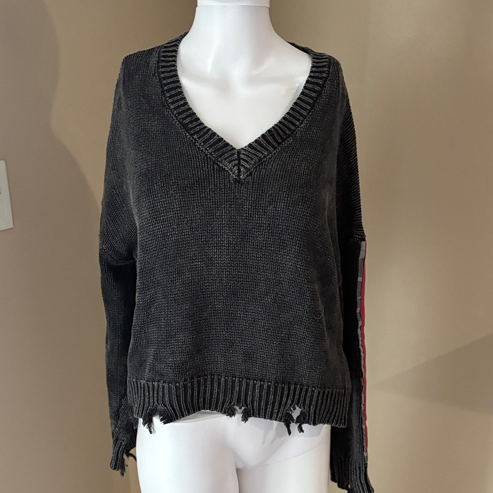 Vintage Havana Charcoal Distressed V-Neck Sweater